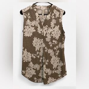 PerSeption Concept Taupe and Cream Floral Blouse